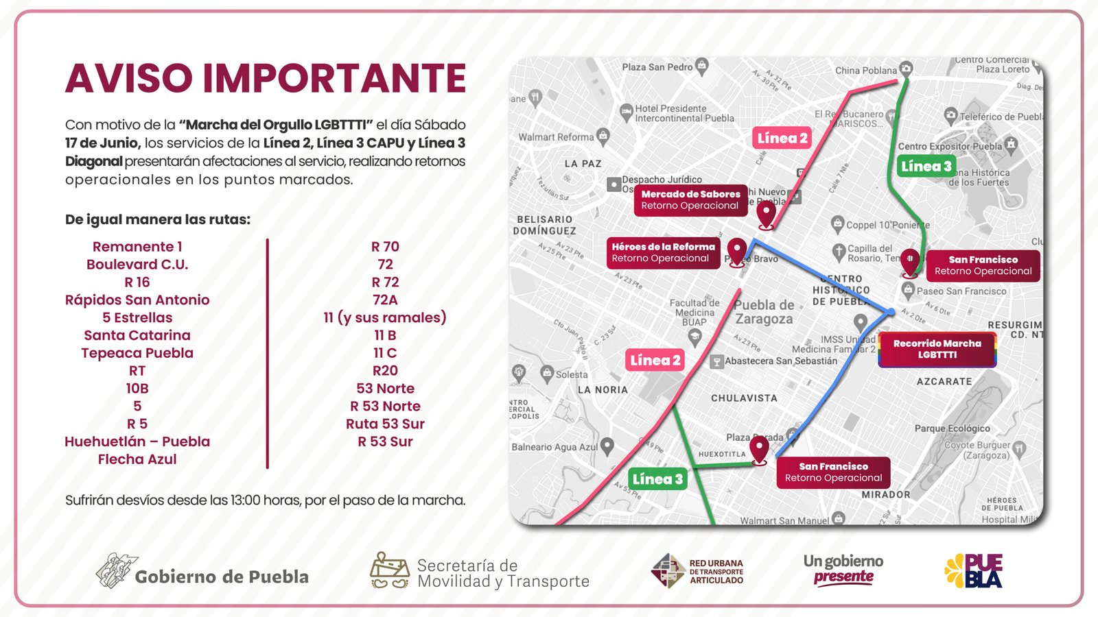 Por marcha, transporte público y RUTA modificarán recorridos: SMT
