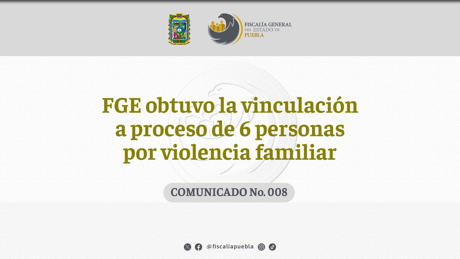 FGE obtuvo la vinculación a proceso de 6 personas por violencia familiar