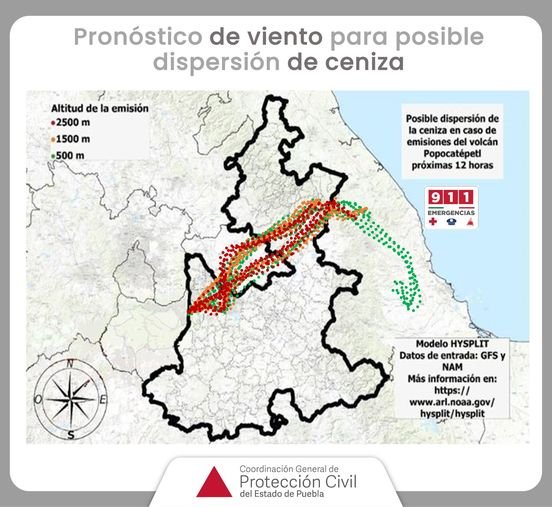 Pronóstico de viento para  posible dispersión de ceniza