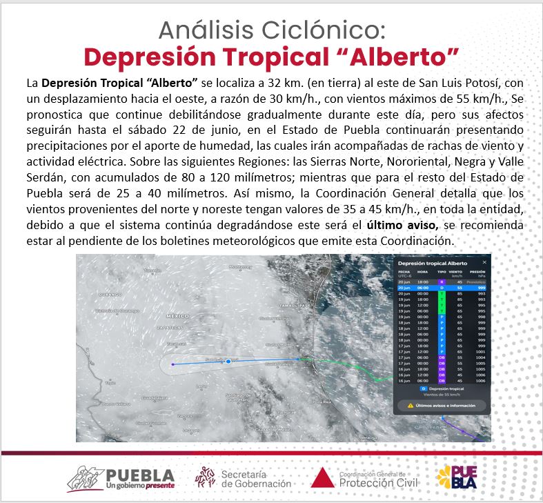 Boletín de análisis ciclónico de Tormenta Tropical “Alberto” número  del 20 de junio de 2024