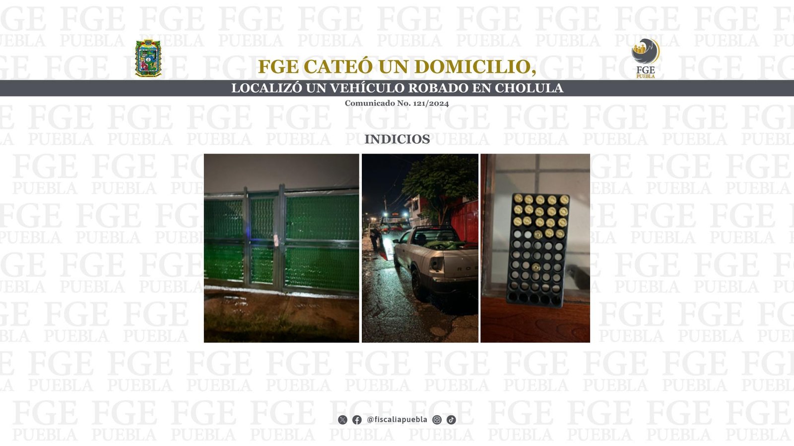 FGE cateó un domicilio, localizó un vehículo robado en Cholula