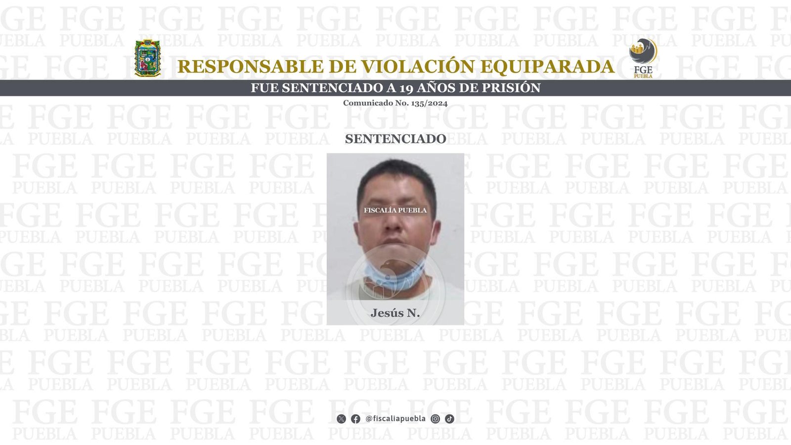 Responsable de violación equiparada fue sentenciado a 19 años de prisión