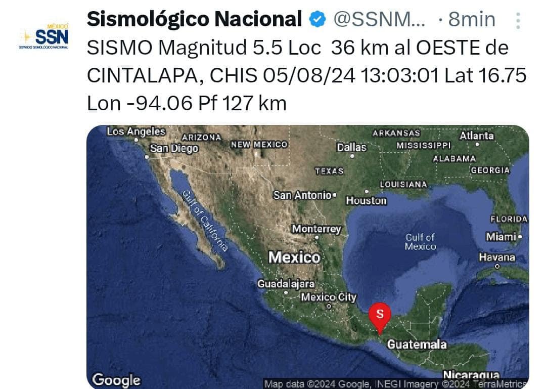 Protección civil difunde información del SSN