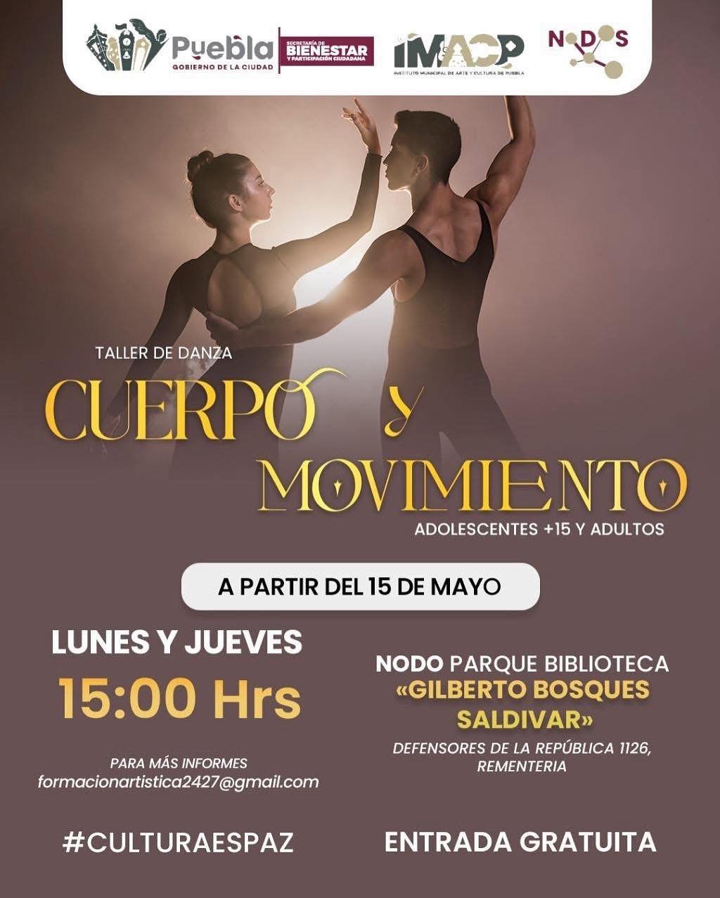 El IMACP – Instituto Municipal de Arte y Cultura de Puebla te invita a descubrir nuevas formas de expresión con el taller de danza contemporánea “Cuerpo y Movimiento”