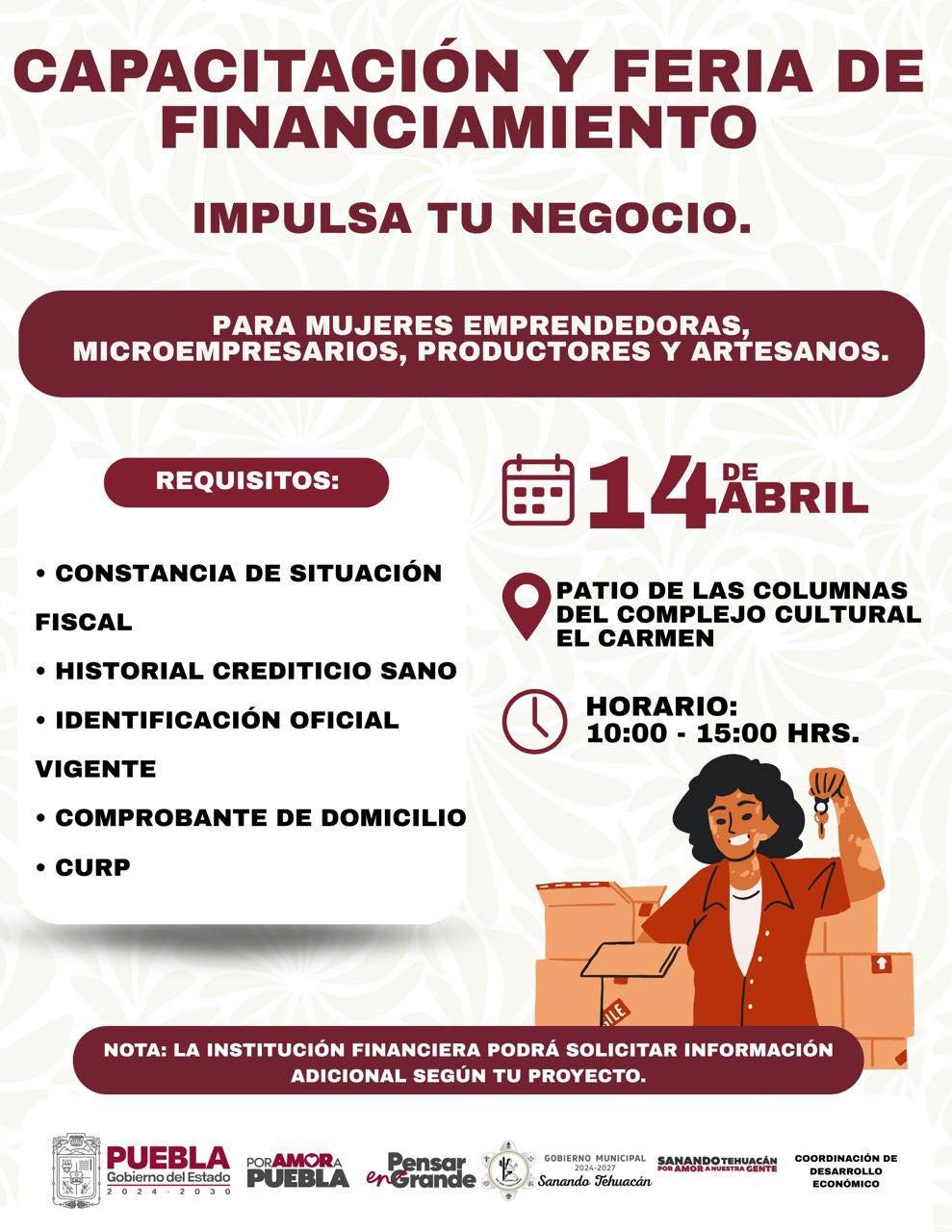 El Gobierno Municipal de Tehuacán te invita a participar en la Capacitación y Feria de Financiamiento