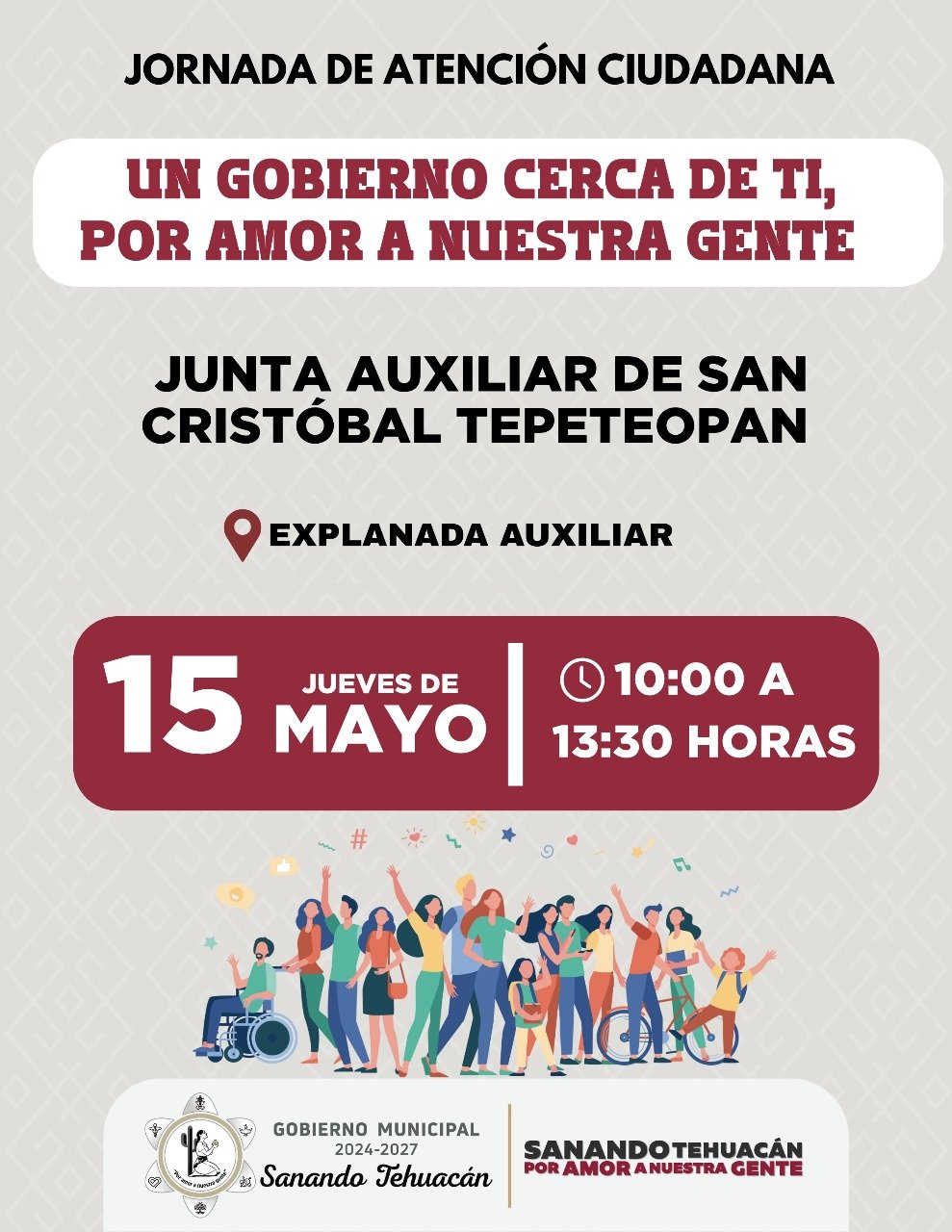 El Gobierno Municipal de Tehuacán se complace en invitar a la ciudadanía a la 𝗝𝗢𝗥𝗡𝗔𝗗𝗔 𝗗𝗘 𝗔𝗧𝗘𝗡𝗖𝗜Ó𝗡 𝗖𝗜𝗨𝗗𝗔𝗗𝗔𝗡𝗔: 𝗨𝗡 𝗚𝗢𝗕𝗜𝗘𝗥𝗡𝗢 𝗖𝗘𝗥𝗖𝗔 𝗗𝗘 𝗧𝗜