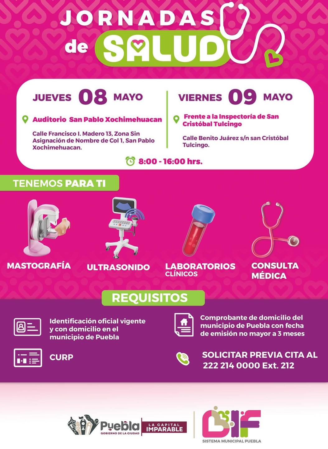 El Gobierno de la ciudad y el DIF Puebla Capital te invitan a las Jornadas de Salud.